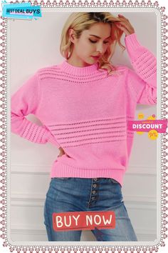 Pink Solid Color Cable Knit Eyelets Mock Neck Sweater Pink Open Knit Winter Sweater, Pink Open Knit Sweater For Winter, Winter Pink Open Knit Sweater, Trendy Solid Color Open Knit Sweater, Trendy Open Knit Sweater, Solid Color Pointelle Knit Sweater For Spring, Spring Solid Color Pointelle Knit Sweater, Spring Pointelle Knit Sweater, Pink Solid