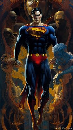 the superman is standing in front of an ornate painting