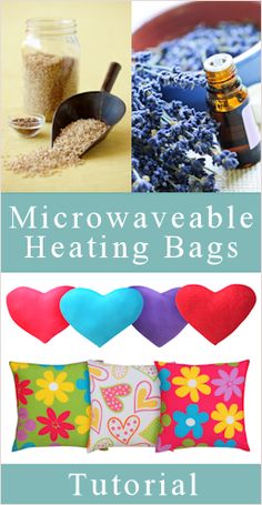 the instructions for how to make pillows with microwaveable heating bags, including hearts and flowers