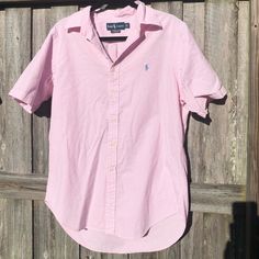 Ralph Lauren Classic Fit Short Sleeve Button Down Size Large Pink And White Vertical Stripes Never Worn!! Everyday Pink Button-up Shirt, Classic Button-up Tops With Buttons, Pink Collared Shirt With Buttons, Pink Short Sleeve Tops With Placket, Preppy Summer Tops With Button Closure, Classic Shirt With Button Closure For Day Out, Pink Everyday Shirt With Button Closure, Everyday Pink Shirt With Button Closure, Preppy Button Closure Summer Shirt