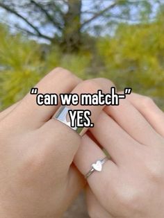 someone is holding their engagement ring with the words can we match? yes