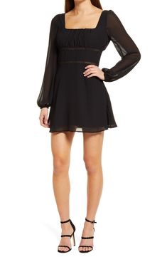 Lulus Loving Memories Long Sleeve Chiffon Minidress | Nordstrom Knotted Maxi Dress, Type Of Love, Dress Night Out, Asymmetrical Midi Dress, Satin Evening Dresses, Balloon Sleeve Dress, Lulu Fashion, Ruffle Midi Dress, Sequin Cocktail Dress