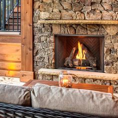 a fire place in the middle of a living room