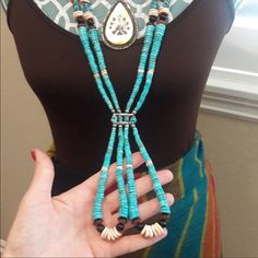 So Beautiful I’m Not Sure I Should Be Selling It! 40” Long Genuine Turquoise, Concho, Sterling And Other Genuine Navajo Pieces Including Onyx, Shell And Wood Beads Is Stunning On Its Own And Layered With Other Pieces. Thread Tied Cord Wraps The Neck For Comfort. Southwestern Turquoise Lariat Necklace, Southwestern Style Turquoise Lariat Necklace, Southwestern Turquoise Necklace For Festivals, Southwestern Style Turquoise Necklace For Festivals, Diy Jewellery Designs, Navajo Necklace, Cord Wrap, Genuine Turquoise, Wood Beads