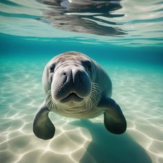 A manatee swimming near the ocean's surface on the Save the Manatee Club webpage. Manatee Illustration, Manatee Pictures, Florida Manatees, Cute Manatee, Manatee Florida, Water Creatures, Travel Project, Sea Cow