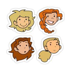 four stickers with different faces on them