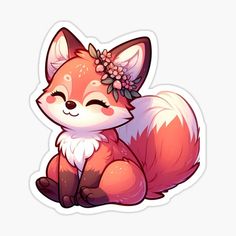 a cute little fox with flowers on its head