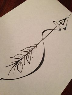 a drawing of an arrow with leaves on it