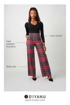 The Thema wide-leg African-print pants are an absolute #DiyanuTribe must! The bold Harvest Plaid Adire print is paired with just the right amount of stretch for work or play and features a wide leg that's flattering on all. African Print Pants, African Inspired Clothing, African Inspired, Fall Collections, African Print, Leg Pants, Wide Leg Pants, Wide Leg, Plaid