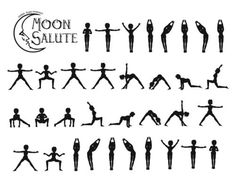 the silhouettes of people doing yoga poses in various positions and postures, including one man