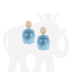 JE0098-BT 'Rock 'N Roll' Blue Topaz Oval Cabochon with Diamonds Motif Earrings in 18K Gold Stone size: 20 x 17 & 9.5 mm Approx. gemstone Wt: 58.90 Carats Diamonds: G-H / VS, Approx. Wt: 0.49 Carats Luxury Traditional Jewelry With Oval Cabochon, Blue High Luster Earrings For Formal Occasions, Fine Jewelry Oval Earrings With High Luster, Formal Blue High Luster Earrings, Elegant Jewelry With Blue Topaz Oval Cabochon, Elegant Oval Cabochon Earrings With Polished Finish, Luxury High Luster Oval Earrings, Luxury Jewelry With Oval Cabochon Gemstone Accents, Blue Cabochon Earrings For Formal Occasions