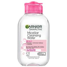 This all-in-1 micellar cleansing water is a facial cleanser and makeup remover that is surprisingly powerful, yet gentle on skin. This micellar water face wash for all skin types effectively cleanses, removes makeup, and refreshes skin. Like a magnet, micelles capture and lift away dirt, oil and makeup without harsh rubbing. This face cleanser makeup remover for normal skin cleanses to remove makeup and leaves skin with a matte and natural finish with no greasy residue. Garnier micellar water is Garnier Micellar Water, Garnier Micellar Cleansing Water, Garnier Skinactive, Garnier Micellar, Garnier Skin Active, Micellar Cleansing Water, Cleansing Water, Skin Care Cleanser, Water Cleanse