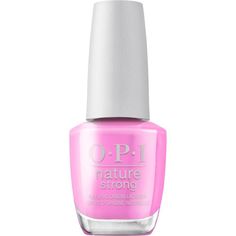 Introducing NEW Nature Strong by OPI, our first natural origin nail lacquer with lasts up to 7 days of wear and shine. The natural origin, highly pigmented, premium lacquer formula contains no animal derived ingredients and up to 75.6% Natural Origin & 84% Bio-sourced ingredients. It is *9-Free" (*) and cruelty-free (*). 30 original shades: 2 coats of color WITHOUT topcoat provide a classic nail lacquer wear, with color and shine that lasts for 7 days. The optional Top Coat provides an extra hig Bright Pink Nails, Natural Nail Polish, Vegan Nail Polish, Classic Nails, Long Acrylic, Pink Nail Polish, Opi Nail Lacquer, Opi Nail Polish, Strong Nails