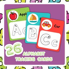 the alphabet and numbers cards are on display