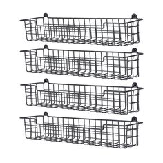 three metal baskets with handles on each side