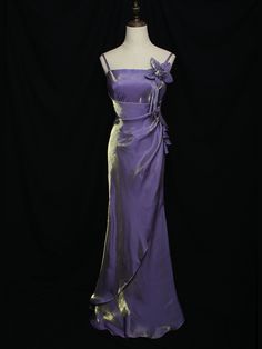 Step into timeless elegance with our Purple Vintage Floral Embellished Sheath Gown. This stunning evening dress features delicate spaghetti straps and is adorned with exquisite floral embellishments at the bodice, adding a touch of romantic charm. The rich purple hue exudes sophistication, making it the perfect choice for any formal event.  Garment Size   	 		 			Size 			S 			M 			L 			XL 		 		 			Bust 			82 			86 			90 			94 		 		 			Waist 			66 			70 			74 			78 		 		 			Hips 			88 			92 			96 Purple Dress Evening, Orchid Prom Dresses, Simple Long Purple Dress, Purple Empire Waist Dress, Vintage Winter Formal Dresses, Vintage Prom Dresses 90s Purple, Enchanted Forest Prom Dresses Blue, Short Vintage Dresses, New Orleans Prom Dress