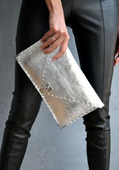 Silver Leather Clutch, Silver Clutch Bag, Leather Envelope Clutch, Silver Handbag, Silver Clutch, Leather Envelope, Large Clutch, Leather Clutch Bag, Bag Silver