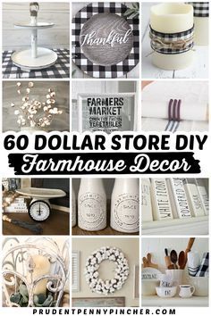 the collage shows many different items that have been made with dollar store diy farmhouse decor