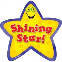 a yellow star with glasses and the words shining star