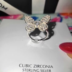 This Ring Is Super Lovely On Has Crystallized Czs. The Butterfly Sparkles Elegantly And Is Set On Platinum Plated Over Silver 925. A True Beauty. Orig Retail Price $135 Elements Jewelry, Elegant Ring, Ring Sizes, The Butterfly, True Beauty, Womens Jewelry Rings, Silver 925, Silver Ring, Cubic Zirconia