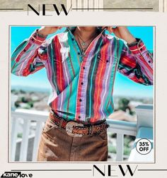 Men Fashion Casual Vintage Versatile Multicolor Stripe Long Sleeve Lapel Plus Size Shirt Loose Long Sleeve Shirt, Cowboy Vintage, Mens Outerwear Jacket, Beach Clothing, Men's Casual Shirts, Cardigan Sweater Vest, Loose Long Sleeve, Shirts Summer, Long Sleeve Tops Casual