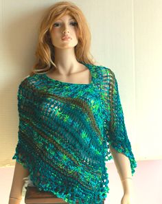 Poncho Bohemian Poncho Loose Knit Poncho Asymmetric Poncho Summer Wrap  Poncho Lightweight  Beach Cover up, Festival, Blue, Green  Shades Bohemian Knitted Shawl For Beach, Bohemian Hand Knitted Poncho For Beach, Bohemian Knitted Poncho For Spring, Hand Knitted Bohemian Poncho For Beach, Green One Size Poncho For Summer, One Size Blue Shawl For Beach, Green One-size Summer Poncho, Bohemian Blue Crochet Poncho, Blue Crochet Bohemian Poncho