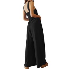 Black Sleeveless Oversized Wide Leg Jumpsuit Sleeveless Summer Jumpsuits And Rompers For Leisure, Sleeveless Summer Leisure Jumpsuits And Rompers, Black Versatile Jumpsuits And Rompers For Summer, Versatile Black Jumpsuits And Rompers For Summer, Sleeveless Jumpsuits And Rompers For Leisure, Versatile Black Tank Top For Summer, Versatile Black Summer Tank Top, Versatile Black V-neck Jumpsuits And Rompers, Versatile Sleeveless Jumpsuits And Rompers For Loungewear