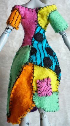 a dress made out of different colored material