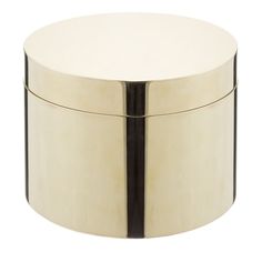 a round metal container with a black stripe on the side and white lid, sitting on a white background