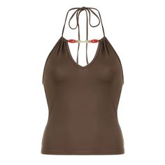 Discover elegance and style with our Brown Retro Halter Crop Top. Featuring a chic deep V neckline, halter strap, and open back design for a sophisticated appeal. The crop length and sleeveless style highlight your figure, complemented by the luxurious rich brown hue. Enhance your collection with this essential garment for a touch of glamour. Deep v neckline Halter strap Open back design Crop length Sleeveless style Rich brown hue Y2k Tank Top, Slim Vest, Middle Age Fashion, Halter Strap, Halter Crop Top, Rave Outfits, Neck Strap, Club Outfits, Middle Age