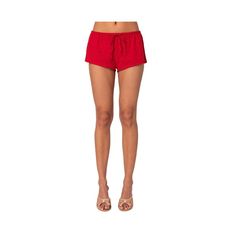 in stock Red Beachwear Bottoms For Loungewear, Red Beachwear Loungewear Bottoms, Red Stretch Bottoms For Beach Season, Red High-waisted Shorts For Night Out, Red Short Leg Bottoms For Summer, High Waist Red Bottoms For Vacation, Fitted Red Shorts For Beach Season, Fitted Red Bottoms For Beach Season, Red Short Bottoms For Beach Season