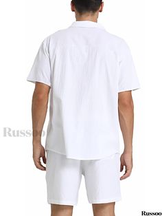 Russoo - Cotton and Linen Blend Mens 2-Piece Ensemble: Short Sleeve Shirt with Coordinating Beach Shorts Pre-shrunk White Ring-spun Cotton T-shirt, White Nautical Short Sleeve T-shirt, Plus Size Cargo Pants, Plus Size Hoodies, Novelty Clothing, Mens Loungewear, Shirt Dress Casual, Big And Tall Outfits, Mens Casual Dress