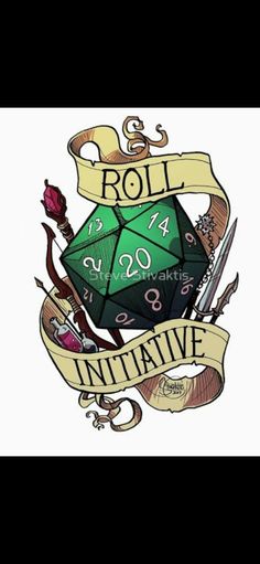 a green dice with the words roll on it and some writing in front of it