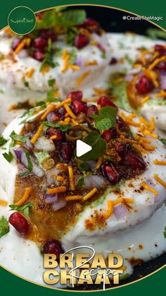 an image of bread chaat with cheese and cranberry toppings on it