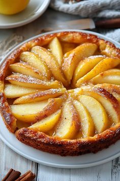 there is a pie with apples on the top