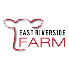 the logo for east riverside farm, which is located in front of a cow's head