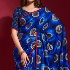 Blue colored saree is made from art silk fabric which is highlighted with beautiful geometric pattern with foil print work as shown. comes along unstitched art silk blouse piece which you can customise as per your design/style. Occasion - You can wear this saree for parties, festive and functions ideal for any fashionista. Note:- The actual product may differ slightly in color and design from the one illustrated in the images when compared with computer or mobile screen. Blue Foil, Silk Art, Art Silk Sarees, Printed Art, Mobile Screen, Chiffon Saree, Georgette Sarees, Foil Print, Blouse Piece