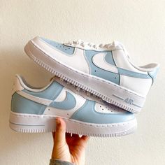 Black Air Force 1, White Air Force 1, Nike Air Force One, Nike Shoes Girls, Preppy Shoes, Air Force 1 Custom, Custom Air Force 1, Baskets Nike, Water Blue