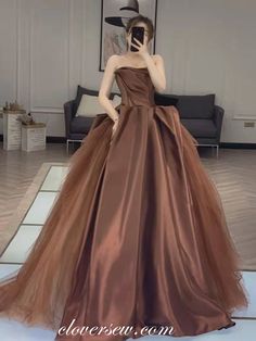 Brown Princess Dress, Brown Evening Dresses, Chocolate Satin, Walima Dress, Dresses 2022, Satin Tulle, Party Wear Dresses, Brown Dress, Long Prom Dress