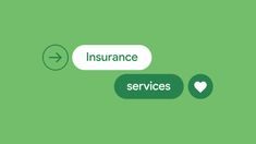 two green buttons with the words insurance, services and heart on them in different languages