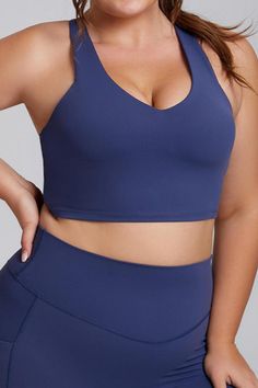 Plus Size Sleeveless Back Y-Strap Sports Bra - XL / Navy Keep Your Cool, Range Of Motion, Chest Pad, Feel Confident, Season Summer, Mocha, Fabric Material, Sports Bra, Motion