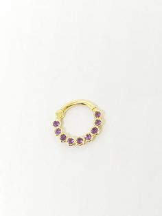 Septum Clicker Stone- Natural Amethyst - 1.6mm Inner diameter: 6mm,7mm,8mm,10mm,12mm Septum ring: 18g,16g,14g Materials: 14k solid gold 14k Yellow gold - 14k Rose gold - 14k White gold Purple Gemstone Hoop Earrings, Fine Jewelry Purple Halo Jewelry, Purple Amethyst Hoop Jewelry, Purple Halo Jewelry As A Gift, Purple Hoop Jewelry, Internally Threaded Round Nose Rings As Gift, Round Internally Threaded Nose Rings For Gifts, Round Cartilage Earrings With Birthstone For Gifts, Birthstone Cartilage Earrings Gift