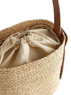 Straw Bucket Tote - Beige - ARKET WW Eco-friendly Bucket Bag With Braided Handles, Summer Hobo Bag With Leather Handles, Casual Straw Beach Bag, Summer Bucket Hobo Bag With Leather Handles, Jute Straw Bucket Bag With Bamboo Handle, Jute Straw Bag With Bamboo Handle In Bucket Shape, Summer Hobo Bag With Leather Handles And Bucket Shape, Woven Bucket Bag For Vacation, Jute Straw Bag With Bamboo Handle And Bucket Shape