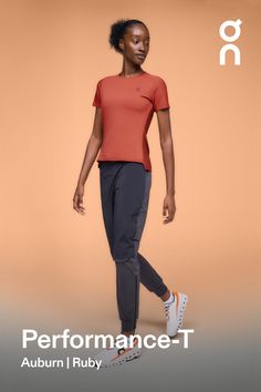 Balancing ultra-light protection with breathability and freedom. A running T-shirt that you can rely on, so you can focus on the run ahead | On Women's Performance-T Short-Sleeve Shirt in Auburn/Ruby, Size: XXL. Long runs, short runs, warm weather Running, Road Running, Marathon, Trail Running, Track And Field. Performance Outdoor | Recycled Polyester Running Marathon, Long Runs, Running Track, T Shorts, On The Run, Lightweight Tops, Road Running, The Run, Sports Top