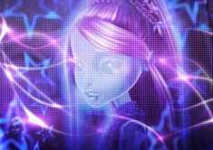 a woman with pink hair and blue lights