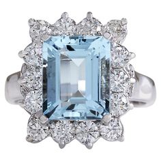 4.42 Carat Natural Aquamarine 14 Karat White Gold Diamond Ring Stamped: 14K White Gold Total Ring Weight: 5.5 Grams Total Natural Aquamarine Weight is 3.37 Carat (Measures: 10.00x8.00 mm) Color: Blue Total Natural Diamond Weight is 1.05 Carat Color: F-G, Clarity: VS2-SI1 Face Measures: 16.70x14.15 mm Sku: [702747W] 14k White Gold Diamond Ring, High Jewellery, Historical Jewellery, Diamond Jewelry Designs, Aquamarine Jewelry, Gold Diamond Ring, White Gold Diamond Rings, Large Jewelry, La Face