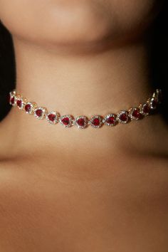 Available In Gold/Clear And Red. Choker Heart Design Rhinestone Detail Snap Clasp Closure Imported 12" Length California Proposition 65 WARNING: Cancer and Reproductive Harm - www.P65Warnings.ca.gov. | Loving On You Choker Necklace in Red by Fashion Nova Red Jewelry Aesthetic, Red Diamond Necklace, Red And Gold Jewelry, Red Choker Necklace, Unique Choker Necklaces, Red Jewellery, Red Tv, Girls Choker, Red Choker