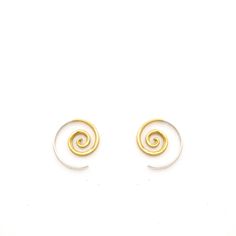 Tiny Minimalist Gold Tone Spiral Hoop Earrings with Sterling Silver Ear-stems. 18mm diameter.Made with depth, dimension, and taper, these are perfect simple tiny spiral earrings. The Solid Brass spiral is expertly soldered to standard-size solid sterling silver ear-wire. All silver is nickel-free and great for those with sensitive ears :) Materials: Brass spirals with solid sterling silver ear-stems. Brass is a wonderful low-cost alternative to gold that's easy to maintain. It will keep it's bri Minimalist Spiral Everyday Earrings, Minimalist Everyday Spiral Earrings, Minimalist Spiral Earrings For Everyday Wear, Spiral Single Earring For Everyday Wear, Everyday Spiral Earrings For Pierced Ears, Everyday Spiral Single Earring, Nickel Free Spiral Earrings For Everyday, Nickel-free Spiral Earrings For Everyday, Everyday Spiral Nickel-free Earrings