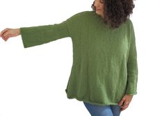 Casual Knit Sweater, Hand Knitted Sweater, Loose Sweater, Red Sweater - Hand Knitted. - Long sleeves. - Crew Neck. - 40% wool - 60% premium acrylic anti allergic yarn. Fuzzy but not itchy. - Photos show green. You can choose your favorite color on color section. I do hand knit all my designs and jumpers, cardigans, gloves, scarf are in a pet-free and smoke-free environment. You do not worry any of those things. Some of yarn materials might smell but it goes away at first washing. Please be aware Hand Knitted Jumpers, White Turtleneck Sweater, Stylish Winter Outfits, Womens Sweaters, White Turtleneck, Hand Knitted Sweaters, Red Sweater, Loose Sweater, Green Sweater