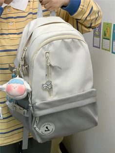 UAKISS - Women Backpack Korean Fashion Travel Bag Zipper High Capacity Notebook Harajuku Laptop Kawaii Teenagers Aesthetic School Bags PS: Send a bead chain to the dog Size: height 40 width 30cm, can hold 14-inch laptop Material: Polyester Harajuku Style Large Capacity White Shoulder Bag, White Harajuku Shoulder Bag With Large Capacity, White Harajuku Style Shoulder Bag With Large Capacity, Everyday Harajuku Backpack, Trendy White Backpack, Trendy Large Capacity White Backpack, Trendy White Backpack With Large Capacity, Trendy White Large Capacity Backpack, White Kawaii Shoulder Bag For Students